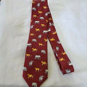 Men's Into Africa Handmade Tie Brick Red with Safari Animals-Elephant, Rhino...